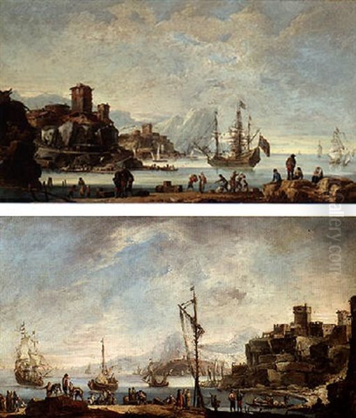 Mediterranean Port Scene With Levants And Fisherfolk In The Foreground Oil Painting by Francesco Simonini