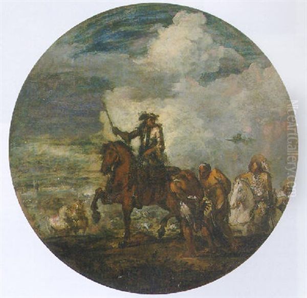 A Cavalryman Leading Prisoners On A Battlefield Oil Painting by Francesco Simonini