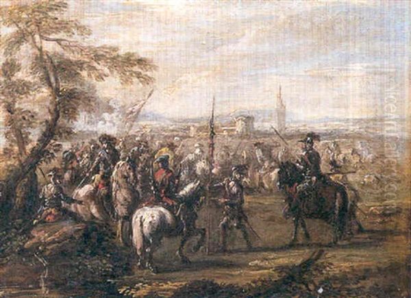 Cavalry Skirmish Oil Painting by Francesco Simonini