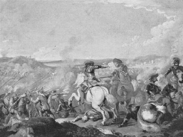 Gefecht Zwischen Reitern Und Infanterie In Einer Gebirgigen Landschaft Oil Painting by Francesco Simonini