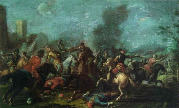 Cavalry Skirmish Oil Painting by Francesco Simonini