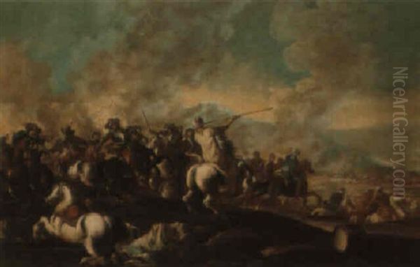 A Cavalry Battle Between Christians And Turks Oil Painting by Francesco Simonini