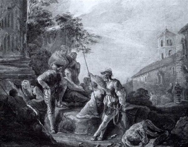 Soldiers Resting Among Ruins Oil Painting by Francesco Simonini