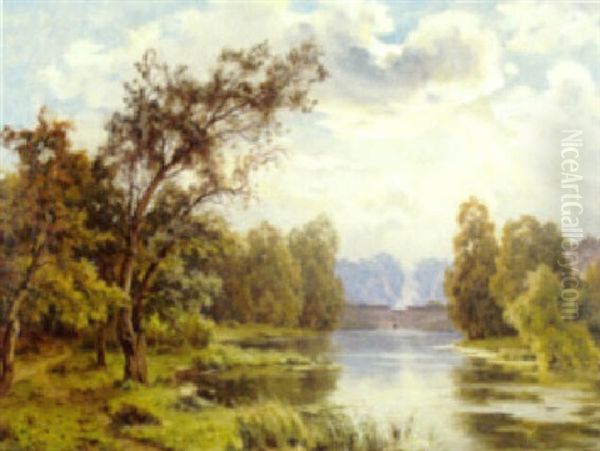 A Springtime River Landscape Oil Painting by Lucien Simonnet