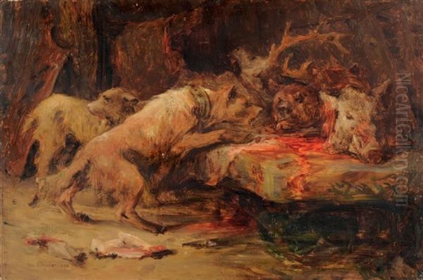 Chiens Et Trophee De Chasse Oil Painting by Paul Simons