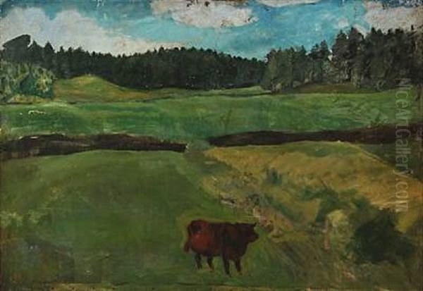 Landscape With Cow by Alfred Simonsen