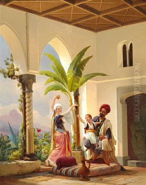 Scene From An Oriental Palace With A Young Woman Dancing Oil Painting by Niels Simonsen