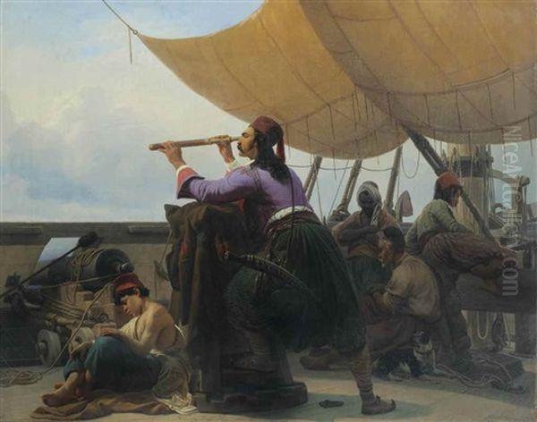 Turkish Sailors On Watch Oil Painting by Niels Simonsen