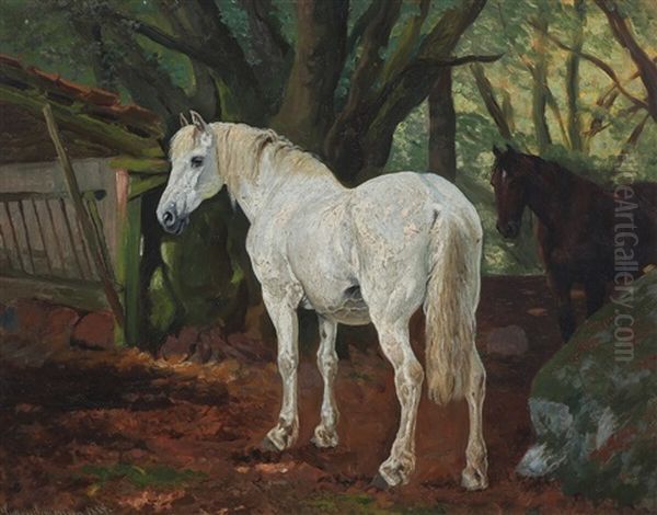 Horses Among Trees Oil Painting by Simon Simonsen