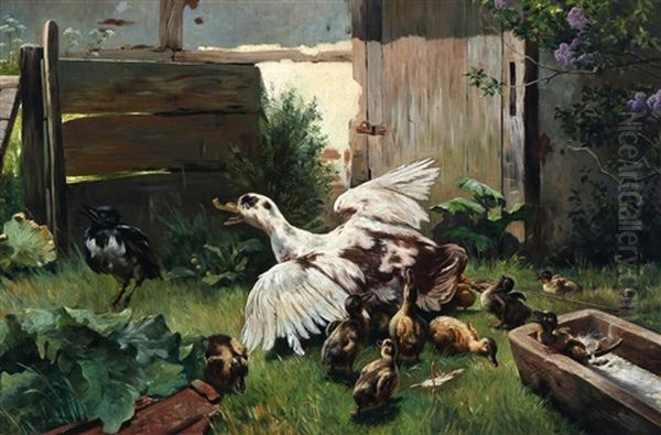 In The Duck Pen Oil Painting by Simon Simonsen