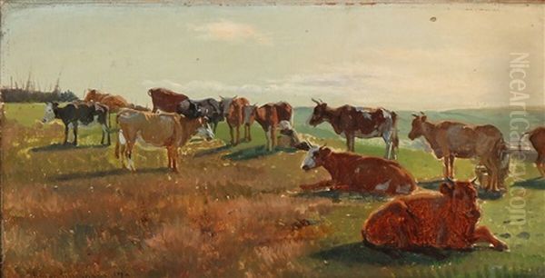 A Dozen Cows On A Field Oil Painting by Simon Simonsen