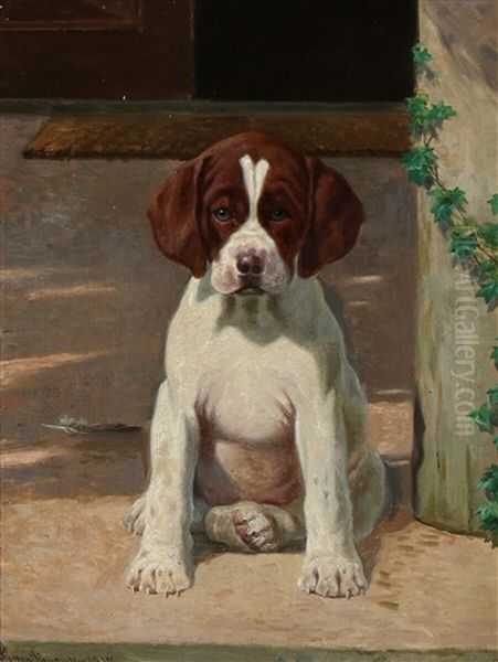 A Puppy Oil Painting by Simon Simonsen