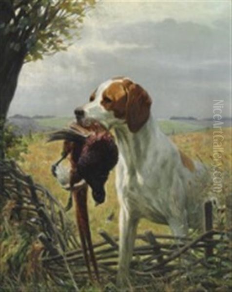 Pointer With Pheasant Oil Painting by Simon Simonsen