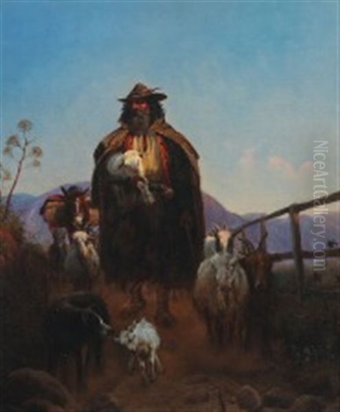 Italian Landscape With Shepherd by Simon Simonsen