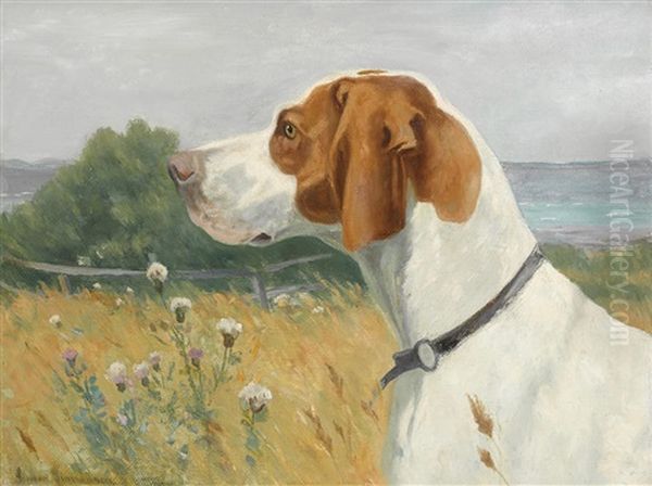 Head Of A Pointer Oil Painting by Simon Simonsen