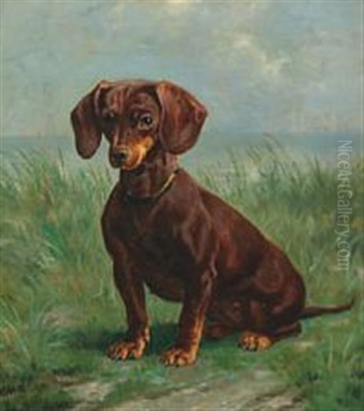 A Dash Dog Oil Painting by Simon Simonsen