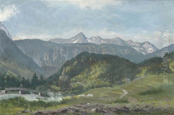 Gebirgslandschaft Oil Painting by Simon Simonsen