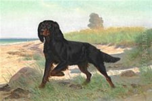 An Irish Setter On The Beach Oil Painting by Simon Simonsen