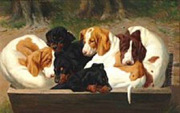 Puppies Oil Painting by Simon Simonsen