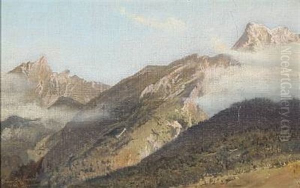 Mountain View Of The Pyrenees Oil Painting by Simon Simonsen