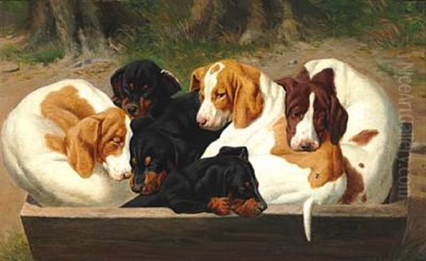 Puppies Oil Painting by Simon Simonsen