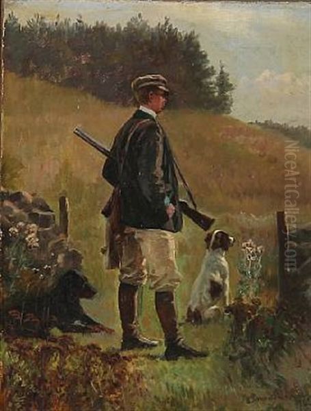 A Hunter With His Dogs Oil Painting by Simon Simonsen