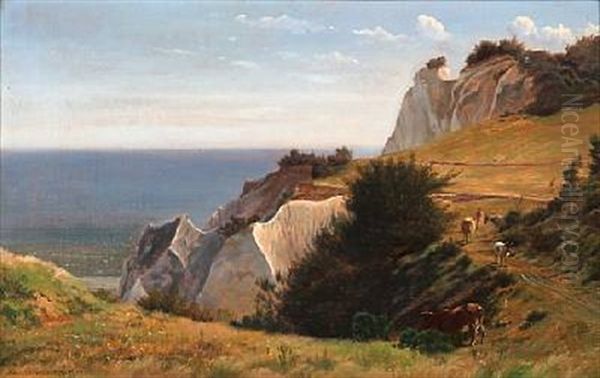 Summer Idyll At Moens Klint In Denmark Oil Painting by Simon Simonsen