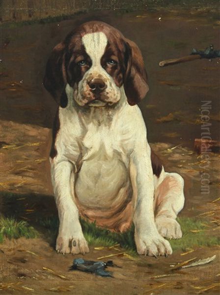 Honsehundehvalp I Ryegaards Dyrehave (sjaelland) Oil Painting by Simon Simonsen