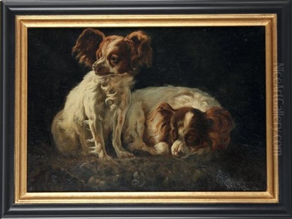 Deux Epagneuls Papillon Oil Painting by Simon Simonsen