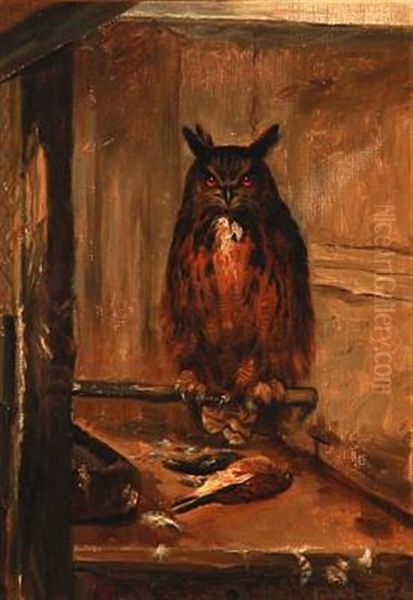 An Owl On A Stick Oil Painting by Simon Simonsen