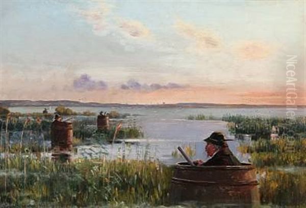 Paa Andetraek (duck Shooting) Oil Painting by Simon Simonsen