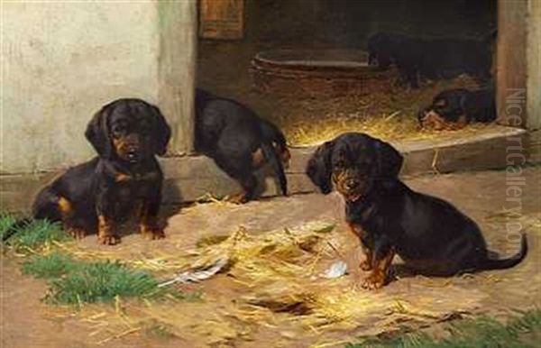 Gravhundehvalpe Oil Painting by Simon Simonsen