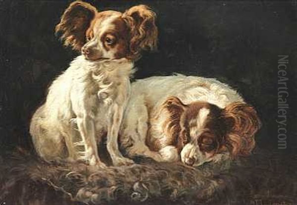 To Sommerfugle Hunde Oil Painting by Simon Simonsen