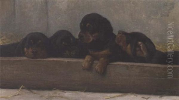 Puppies Oil Painting by Simon Simonsen