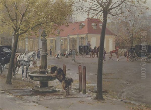 Fra Frederiksberg Runddel Oil Painting by Simon Simonsen