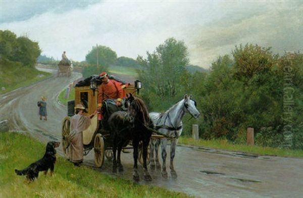 Catching The Postman Oil Painting by Simon Simonsen