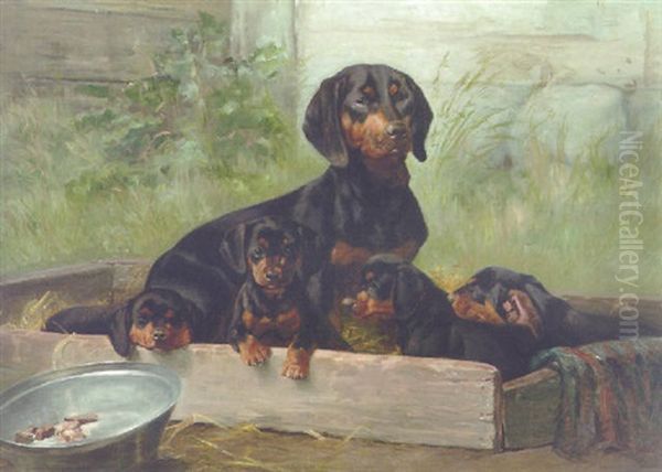 Dachshunds Oil Painting by Simon Simonsen