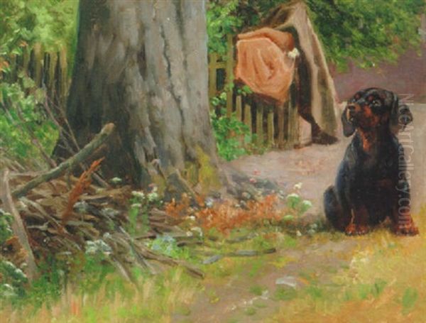 Gravhundehvalp Oil Painting by Simon Simonsen