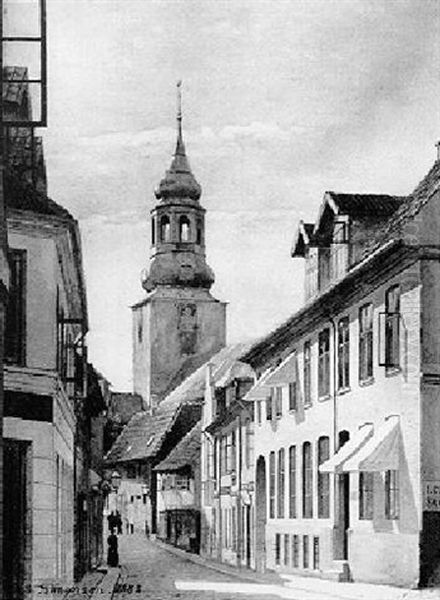 A Streetscene In A Danish Village Oil Painting by Simon Simonsen