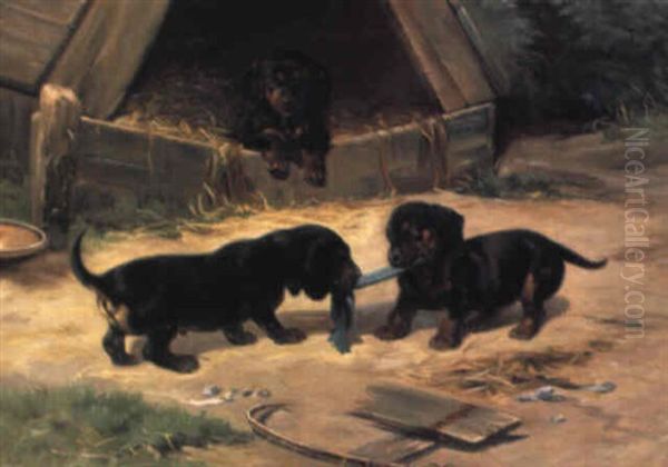 Gravhundehvalpe Oil Painting by Simon Simonsen