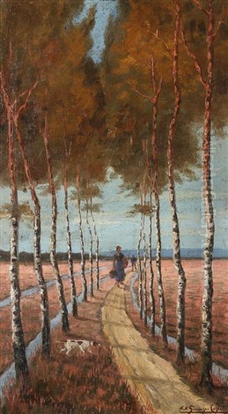 Birkenweg In Der Heide Oil Painting by Ernst Oskar Simonson-Castelli