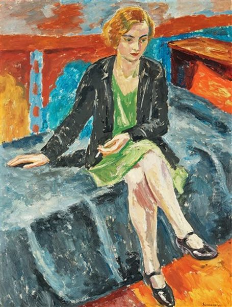 Flicka Med Cigarett (girl With Cigarette) Oil Painting by Birger Simonsson