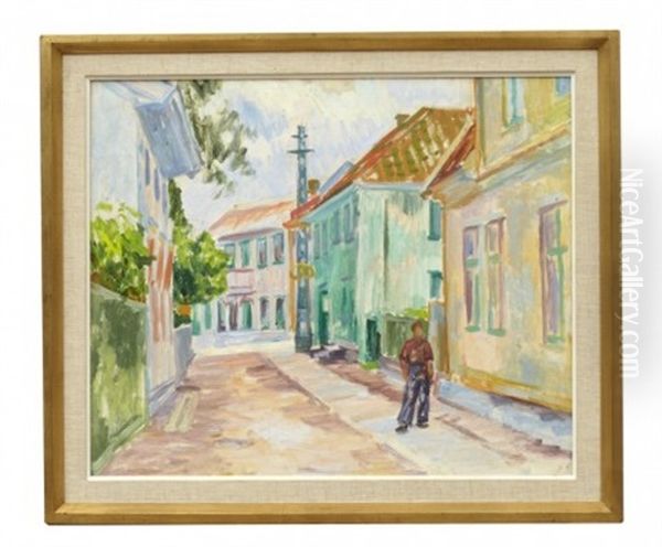 Kyrkogatan I Marstrand, Bagar Larsson Oil Painting by Birger Simonsson