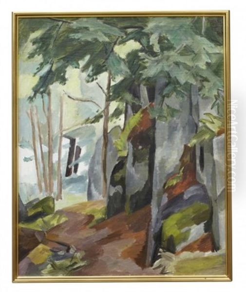 Skogsstig Om Bergvagen, Skafto, Vagerod Dalar Oil Painting by Birger Simonsson