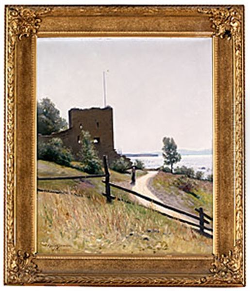 Dam Med Parasoll, Visby Oil Painting by Konrad Simonsson