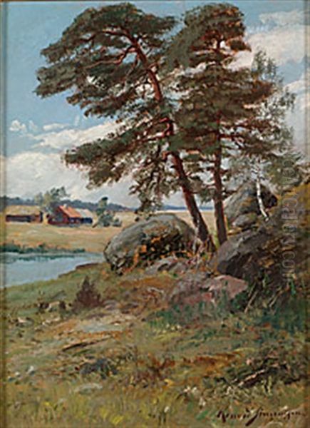 Sommarlandskap Oil Painting by Konrad Simonsson