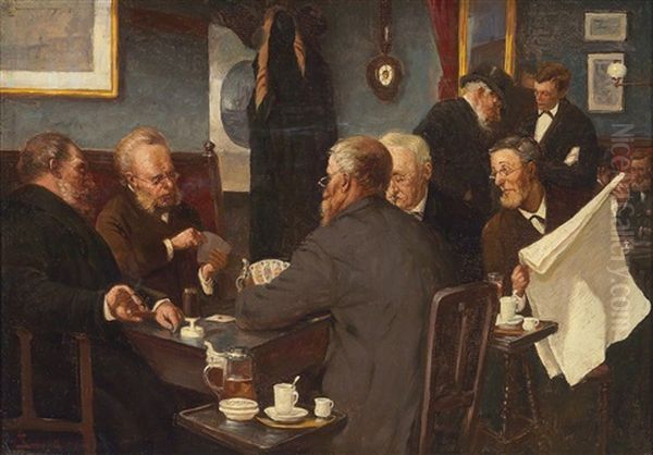 The Card Game Oil Painting by Oluf Simony Jensen