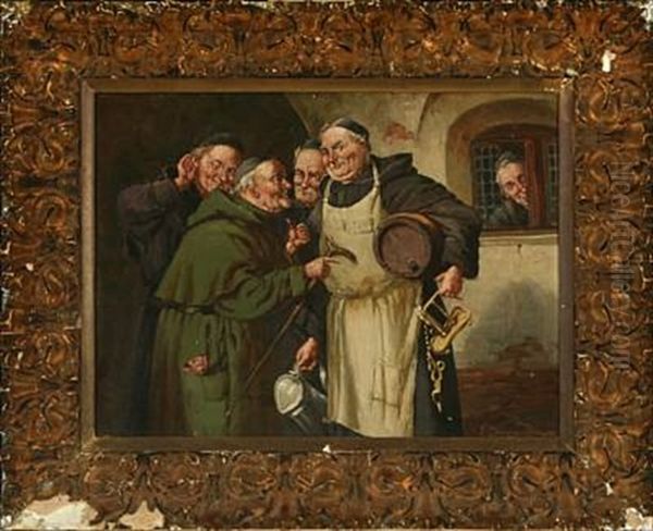 Monks In Conversation Oil Painting by Oluf Simony Jensen