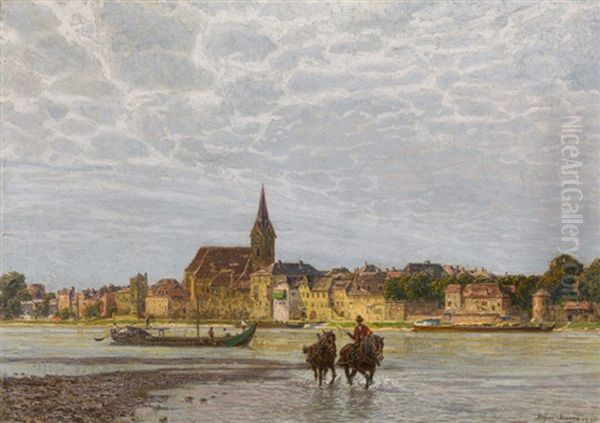 Horse-drawn Boat, Danube River Near Ybbs Oil Painting by Stefan Simony