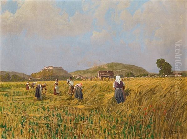 The Harvest In Salzburg Oil Painting by Stefan Simony